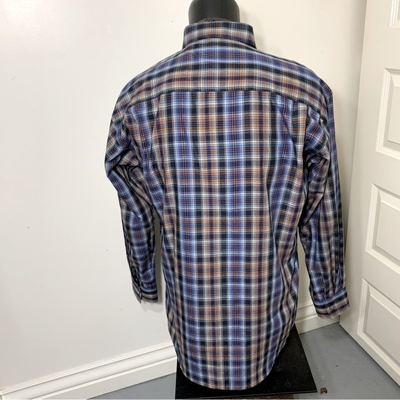 Leo Chevalier Design Western Plaid Button Up Shirt Clear Snap Sz M Blue Brown - Picture 7 of 10